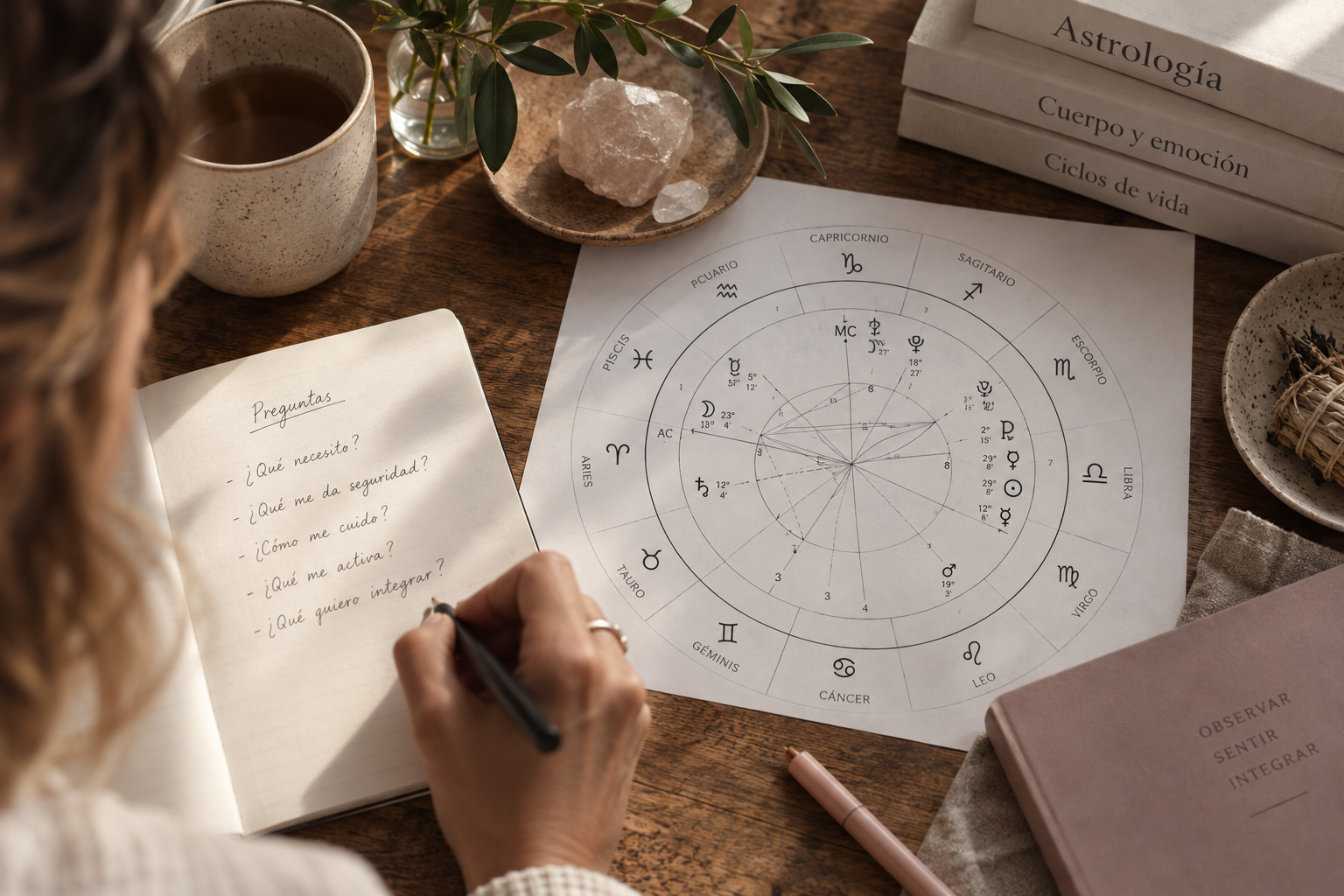 Carta natal y escritura para explorar el significado de la Luna en astrología
